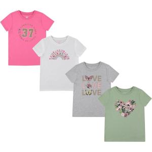 BTween Girls 4 Piece Tops Fashionable Short Sleeve T-Shirt Casual Daily Shirt for Kids Assorted Colors(Azpnk 1)