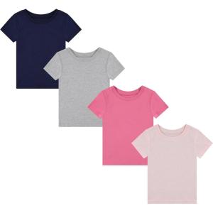 BTween Girls 4 Piece Tops Fashionable Short Sleeve T-Shirt Casual Daily Shirt for Kids Assorted Colors(Basic)
