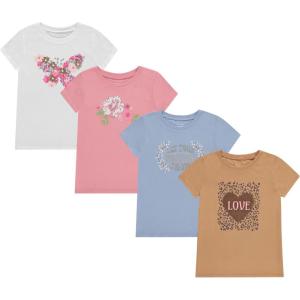 BTween Girls 4 Piece Tops Fashionable Short Sleeve T-Shirt Casual Daily Shirt for Kids Assorted Colors(Sand 1)