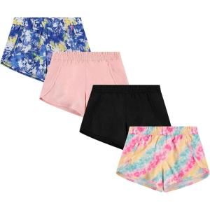 BTween Girls 4-Piece Summer Shorts | Performance Dolphin Shorts | Sports Running Shorts for Kids – Assorted Colors(Black)