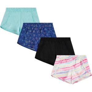 BTween Girls 4-Piece Summer Shorts | Performance Dolphin Shorts | Sports Running Shorts for Kids – Assorted Colors(Strpe)
