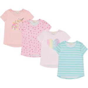 BTween Girls 4-Piece Summer Tops | Fashionable Short Sleeve T-Shirt | Casual Daily Shirt for Kids – Assorted Colors(Pinkm)