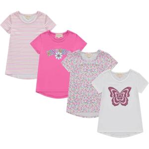 BTween Girls 4-Piece Summer Tops | Fashionable Short Sleeve T-Shirt | Casual Daily Shirt for Kids – Assorted Colors(Strip)