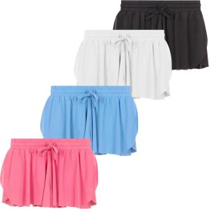 Girls 4 Pack Butterfly Shorts Lightweight Flowing Athletic Shorts with Elastic Waist Drawstring Sizes 4-16(Basic)