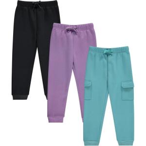 Girls Cotton Blend Jogger Pants Set Comfortable, Stylish, and Durable Pack of 3 with Drawstring(Orchd)