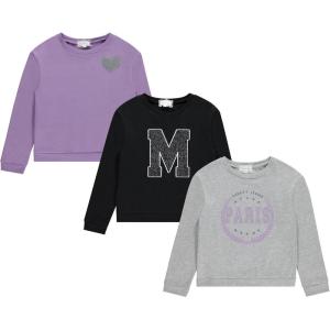 BTween Girls Cozy Cotton Blend Sweatshirt Set, 3 Pack of Trendy Sweatshirts for Kids, Sizes 4-12(Orchd)