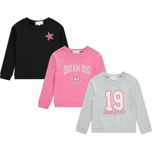 BTween Girls Cozy Cotton Blend Sweatshirt Set, 3 Pack of Trendy Sweatshirts for Kids, Sizes 4-12(Rose)
