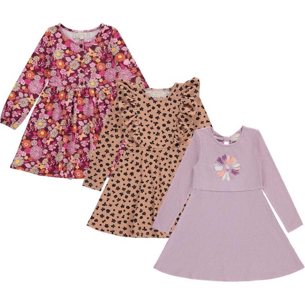 image:imageBTween Girls Long Sleeve Dresses 3 Pack Soft Cotton Casual Dresses for KidsOrchd