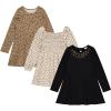 BTween Girls Long Sleeve Dresses, 3 Pack Soft Cotton Casual Dresses for Kids(Black)
