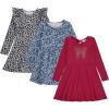 BTween Girls Long Sleeve Dresses, 3 Pack Soft Cotton Casual Dresses for Kids(Ceris)