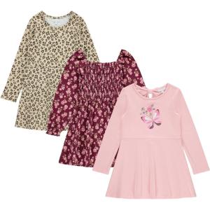 BTween Girls Long Sleeve Dresses, 3 Pack Soft Cotton Casual Dresses for Kids(Blush)