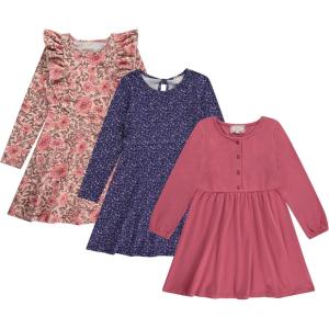 BTween Girls Long Sleeve Dresses, 3 Pack Soft Cotton Casual Dresses for Kids(Mauve)