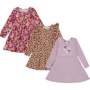 BTween Girls Long Sleeve Dresses, 3 Pack Soft Cotton Casual Dresses for Kids(Orchd)