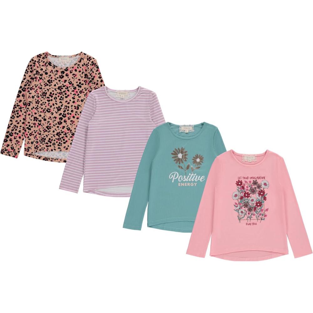 image:imageGirls Long Sleeve Fall Graphic Tops School Sports Tees 4 Pack Multiple Pattern TshirtsNile