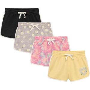 BTween Girls 4 Piece Active Performance Dolphin Shorts with Faux Drawstring, Sports Running Shorts for Kids(Banan)