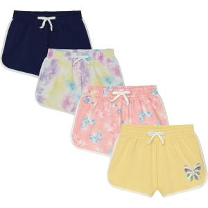 BTween Girls 4 Piece Active Performance Dolphin Shorts with Faux Drawstring, Sports Running Shorts for Kids(Blush)