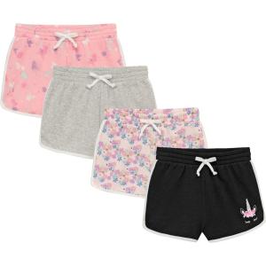 BTween Girls 4 Piece Active Performance Dolphin Shorts with Faux Drawstring, Sports Running Shorts for Kids(Pnkfl)