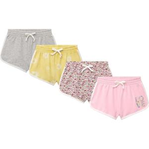 BTween Girls 4 Piece Active Performance Dolphin Shorts with Faux Drawstring, Sports Running Shorts for Kids(Ylwfl)