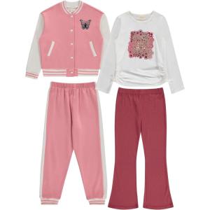 Girls Activewear Set Stylish, Comfortable Bomber jacket Pack of 4 with Jackets and Pants(Milk)