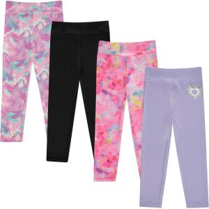 BTween Girls 4 Pack Leggings Set, Exercise, Sports Tights with Wide Waistband for Girls(Laven)