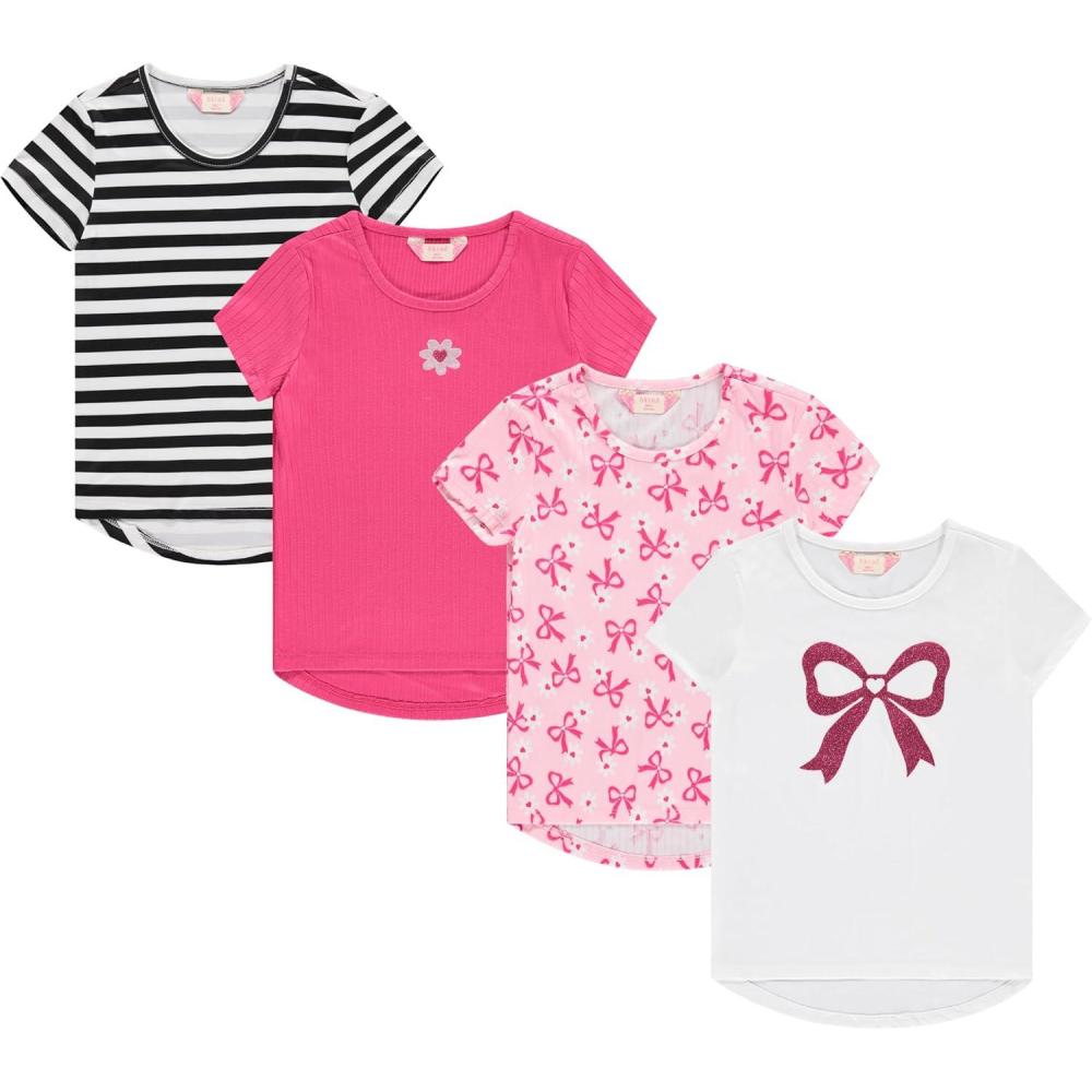 image:imageBTween Girls 4Piece Summer Tops  Fashionable Short Sleeve TShirt  Casual Daily Shirt for Kids  Assorted ColorsSnowh