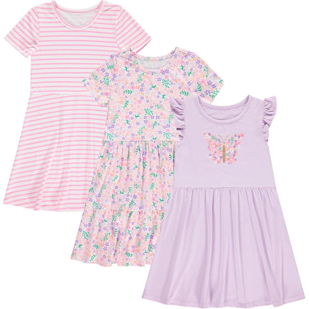 image:imageBTween Girls Dresses 3 Pack Short Sleeve Skater Tiered amp Ruffle Sleeve Dresses Soft Brushed ITY FabricLaven