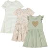 BTween Girls Dresses 3 Pack Short Sleeve Skater, Tiered & Ruffle Sleeve Dresses, Soft Brushed ITY Fabric(Green)