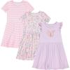 BTween Girls Dresses 3 Pack Short Sleeve Skater, Tiered & Ruffle Sleeve Dresses, Soft Brushed ITY Fabric(Laven)