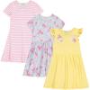 BTween Girls Dresses 3 Pack Short Sleeve Skater, Tiered & Ruffle Sleeve Dresses, Soft Brushed ITY Fabric(Sunsh)