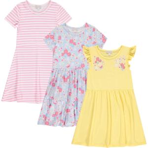 BTween Girls Dresses 3 Pack Short Sleeve Skater, Tiered & Ruffle Sleeve Dresses, Soft Brushed ITY Fabric(Sunsh)