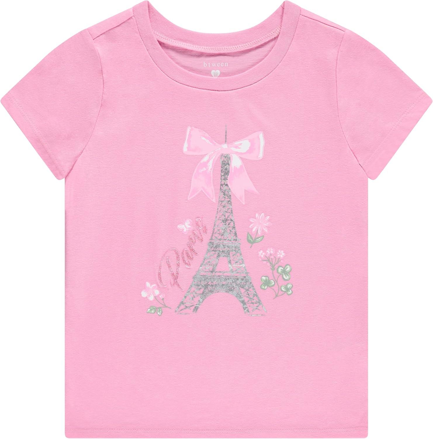 image:imageBTween Girls 4 Piece Tops Fashionable Short Sleeve TShirt Casual Daily Shirt for Kids Assorted ColorsBpink