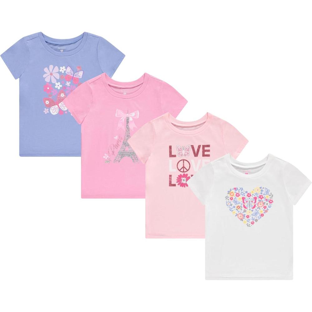 image:imageBTween Girls 4 Piece Tops Fashionable Short Sleeve TShirt Casual Daily Shirt for Kids Assorted ColorsBpink