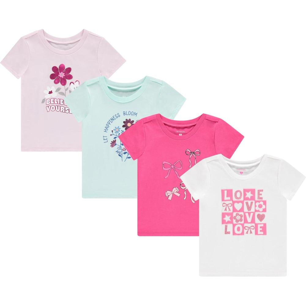 image:imageBTween Girls 4 Piece Tops Fashionable Short Sleeve TShirt Casual Daily Shirt for Kids Assorted ColorsLaven