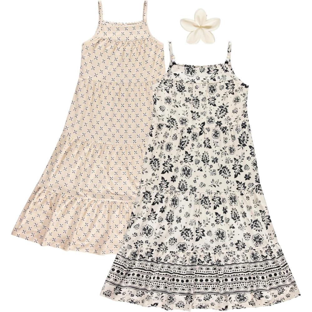 image:imageBTween Girls Maxi Dresses 2 Pack Sleeveless Floral Tiered Summer Dresses Lightweight Soft Fabric Casual SpringSun