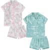 BTween Girls Satin Pajama Set 4 Pack, Short Sleeve Button-Down Sleepwear for Kids, Soft and Breathable Nightwear(Butfl)