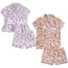 BTween Girls Satin Pajama Set 4 Pack, Short Sleeve Button-Down Sleepwear for Kids, Soft and Breathable Nightwear(Flowr)