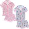 BTween Girls Satin Pajama Set 4 Pack, Short Sleeve Button-Down Sleepwear for Kids, Soft and Breathable Nightwear(Icrem)