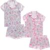 BTween Girls Satin Pajama Set 4 Pack, Short Sleeve Button-Down Sleepwear for Kids, Soft and Breathable Nightwear(Spa)