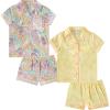 BTween Girls Satin Pajama Set 4 Pack, Short Sleeve Button-Down Sleepwear for Kids, Soft and Breathable Nightwear(Daisy)