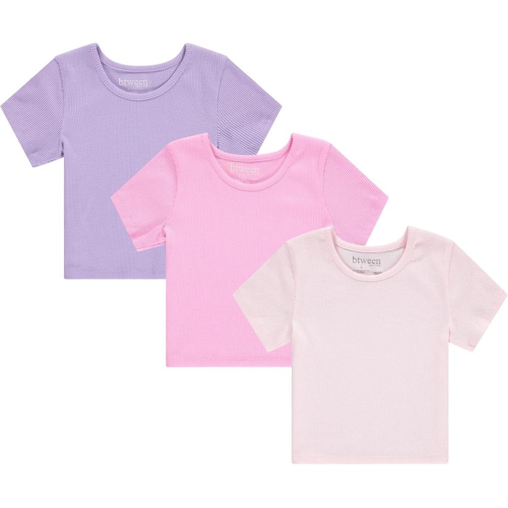 image:imageBTween Active Girls TShirts 3 Pack  Short Sleeve Ribbed Crewneck Tees Soft Stretch Casual Everyday Tops for GirlsCoton