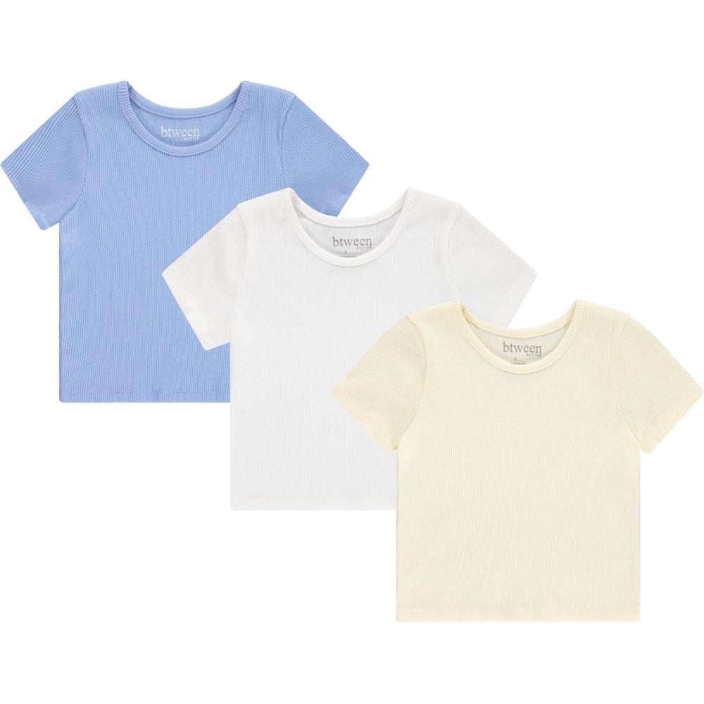 image:imageBTween Active Girls TShirts 3 Pack  Short Sleeve Ribbed Crewneck Tees Soft Stretch Casual Everyday Tops for GirlsSorbe