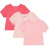 BTween Active Girls T-Shirts 3 Pack – Short Sleeve Ribbed Crewneck Tees, Soft Stretch Casual Everyday Tops for Girls(Rose)