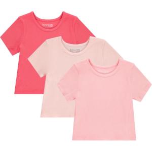 BTween Active Girls T-Shirts 3 Pack – Short Sleeve Ribbed Crewneck Tees, Soft Stretch Casual Everyday Tops for Girls(Rose)
