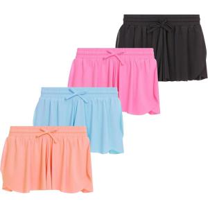 Girls 4 Pack Butterfly Shorts Lightweight Flowing Athletic Shorts with Elastic Waist Drawstring Sizes 4-16(Seren)