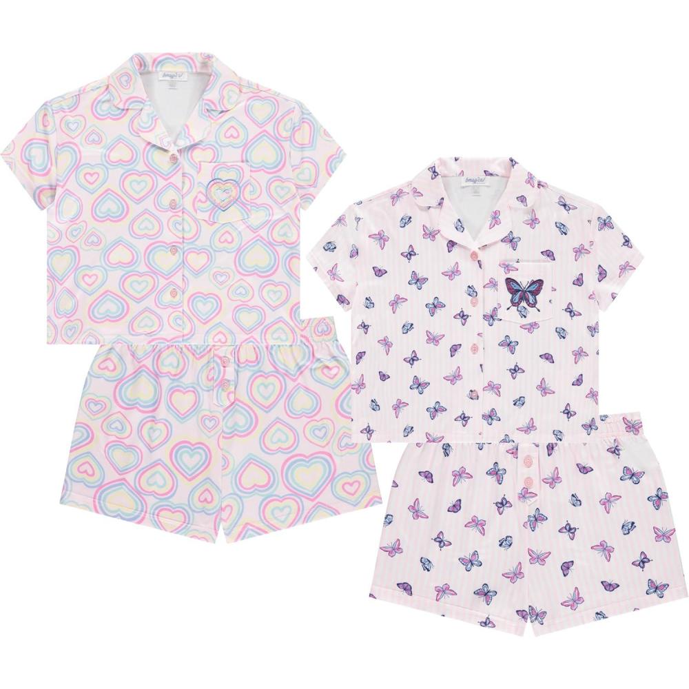 image:imageBTween Girls Pajama Set 4 Pack Short Sleeve ButtonDown Sleepwear with Shorts Soft Brushed ITY FabricButfl