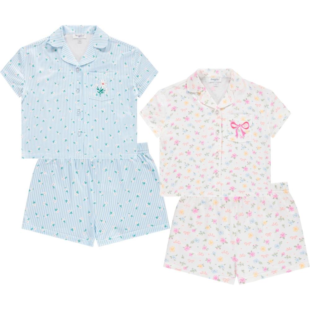 image:imageBTween Girls Pajama Set 4 Pack Short Sleeve ButtonDown Sleepwear with Shorts Soft Brushed ITY FabricDitsy