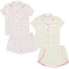 BTween Girls Pajama Set 4 Pack Short Sleeve Button-Down Sleepwear with Shorts, Soft Brushed ITY Fabric(Bud)