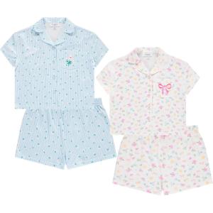 BTween Girls Pajama Set 4 Pack Short Sleeve Button-Down Sleepwear with Shorts, Soft Brushed ITY Fabric(Ditsy)