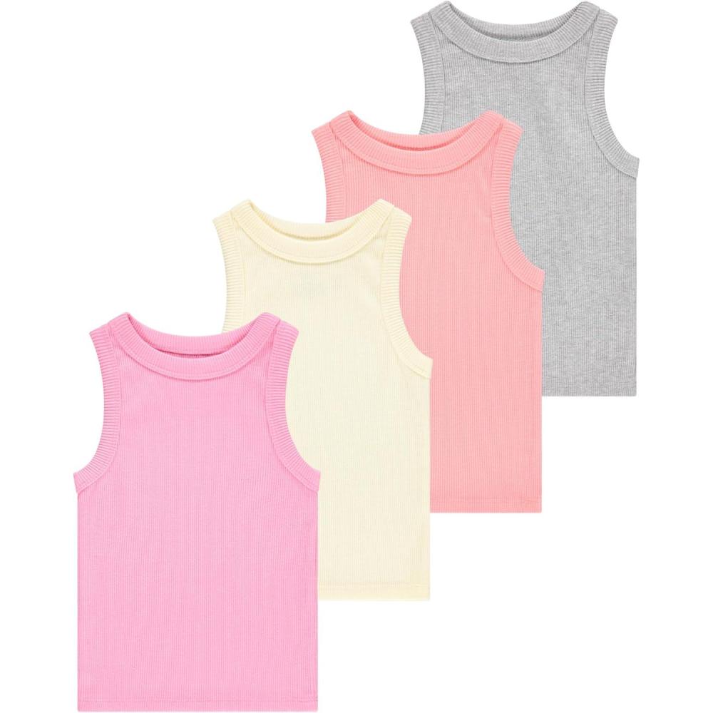image:imageGirls 4 Pack Ribbed Tank Tops Sleeveless Cotton Blend Tees for Everyday Wear Layering or Summer Outfits Sizes 414Yellow