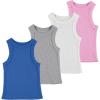 Girls 4 Pack Ribbed Tank Tops Sleeveless Cotton Blend Tees for Everyday Wear, Layering, or Summer Outfits (Sizes 4-14)(Lilac)